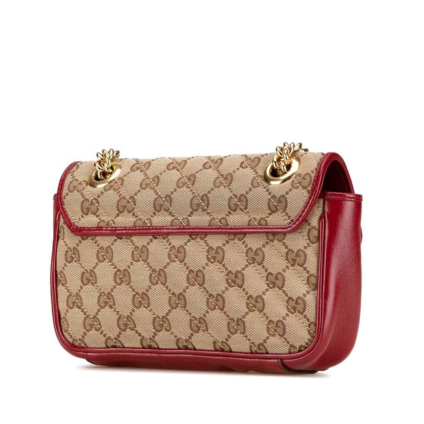 Gucci Small GG Marmont GG Matelasse Diagonal Canvas Shoulder Bag Brown Canvas Good condition - Back View