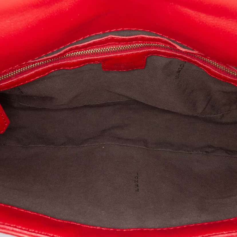 Fendi Zucca Embossed Leather Baguette Satchel Red Leather Good condition - Model View