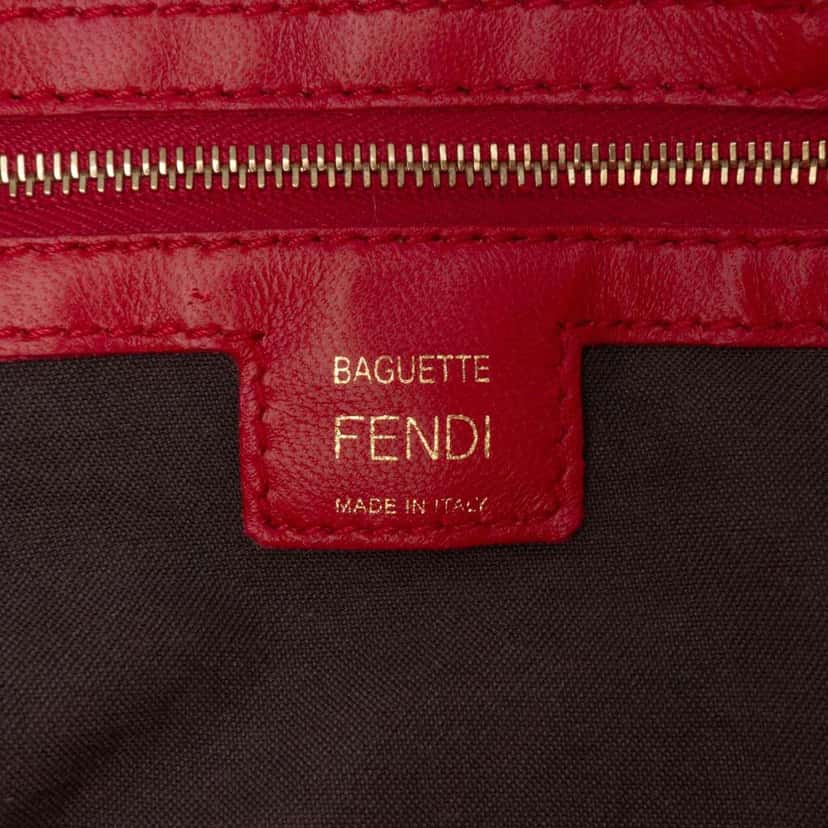 Fendi Zucca Embossed Leather Baguette Satchel Red Leather Good condition - Box View