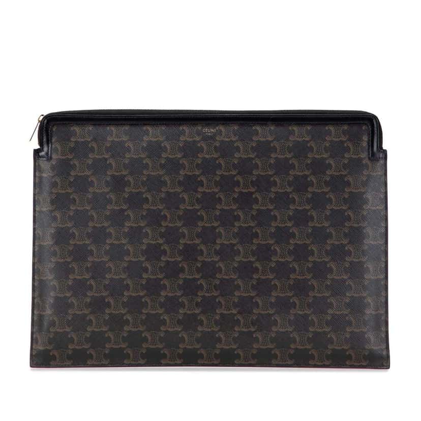 Celine Large Triomphe Coated Canvas Clutch Brown Canvas Good condition - Front View