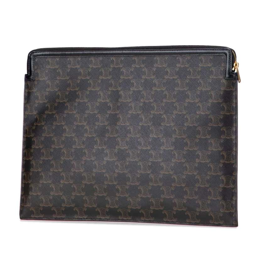 Celine Large Triomphe Coated Canvas Clutch Brown Canvas Good condition - Back View
