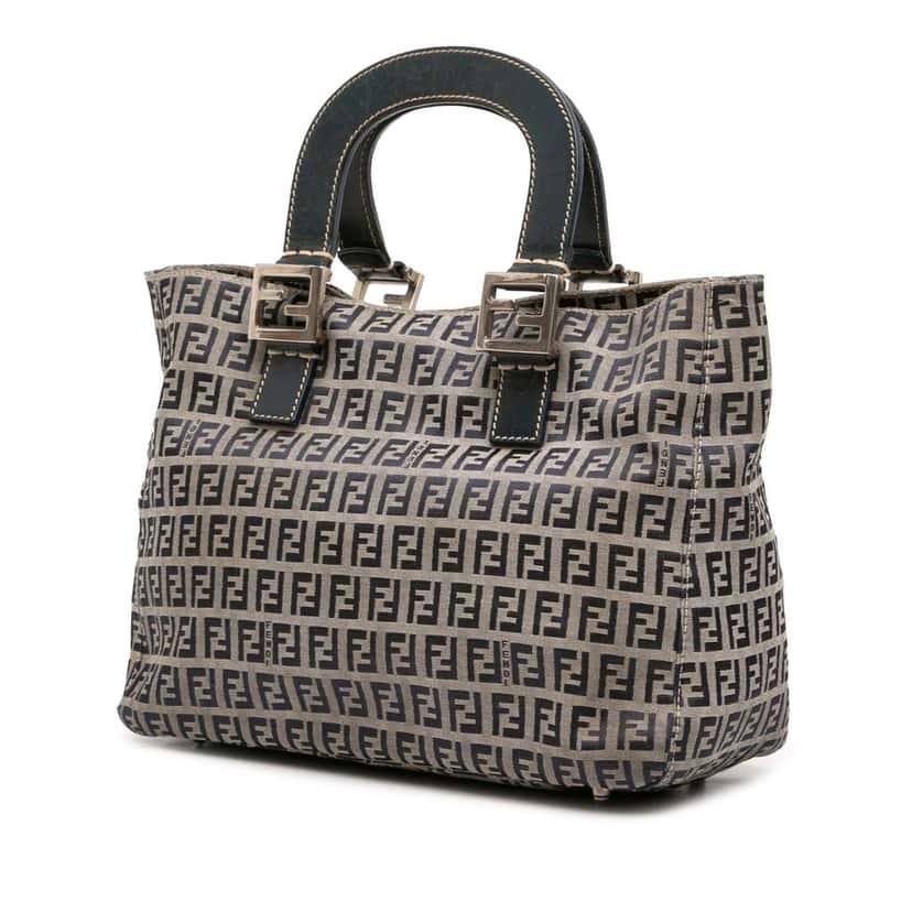 Fendi Small Zucchino Canvas Twins Tote Grey Canvas Good condition - Back View