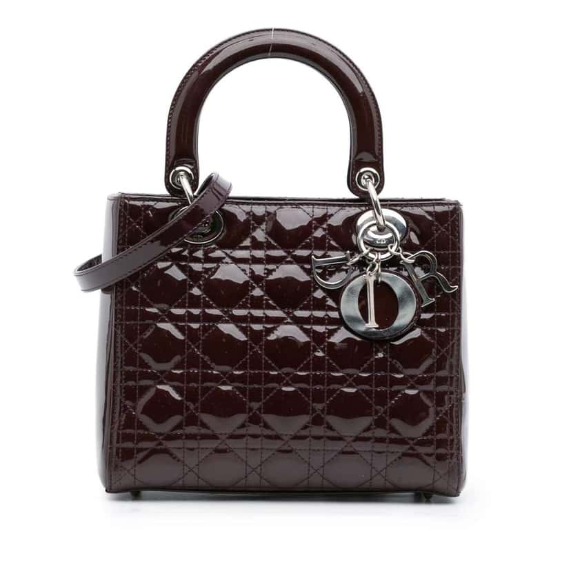 Dior Medium Patent Cannage Lady Dior Purple Leather Good condition - Front View