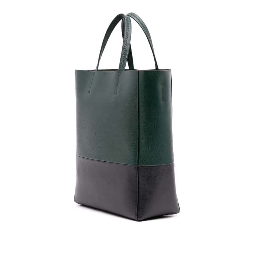Celine Small Bicolor Grained Calfskin Vertical Cabas Tote Green Leather Good condition - Back View