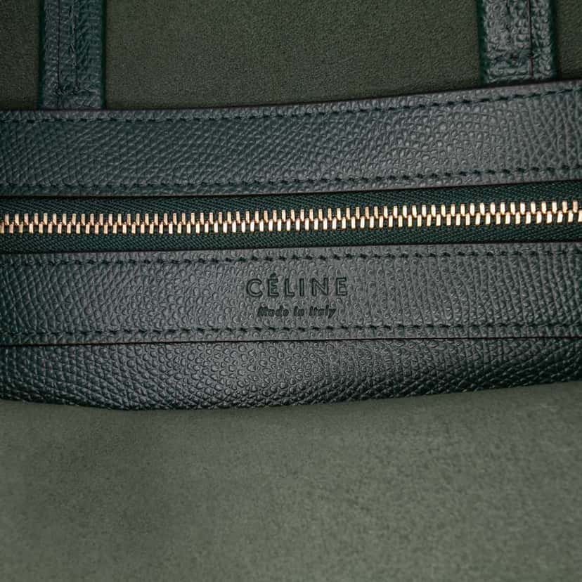 Celine Small Bicolor Grained Calfskin Vertical Cabas Tote Green Leather Good condition - Box View