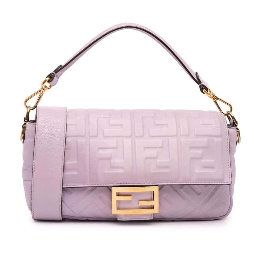 Fendi Zucca Embossed Leather Baguette Satchel Purple Leather Good condition - Front View
