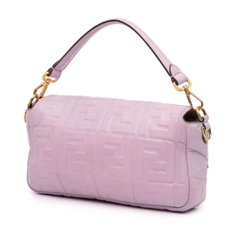 Fendi Zucca Embossed Leather Baguette Satchel Purple Leather Good condition - Back View