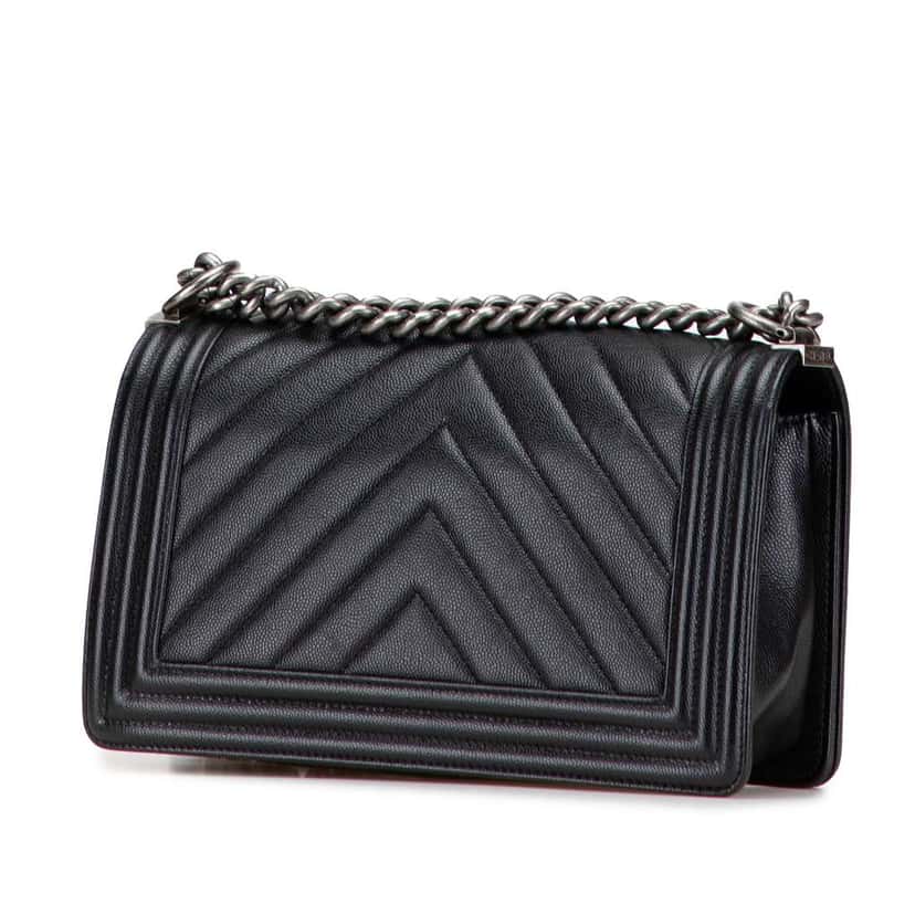 Chanel Old Medium Chevron Caviar Boy Flap Black Leather Good condition - Back View