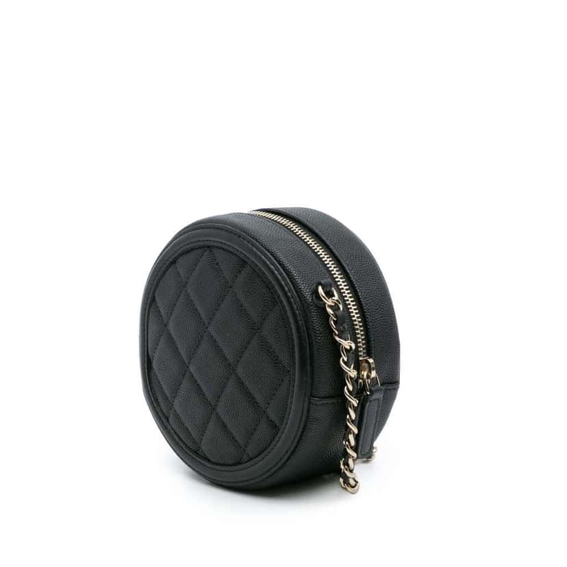 Chanel Caviar CC Filigree Round Clutch with Chain Black Leather Good condition - Back View