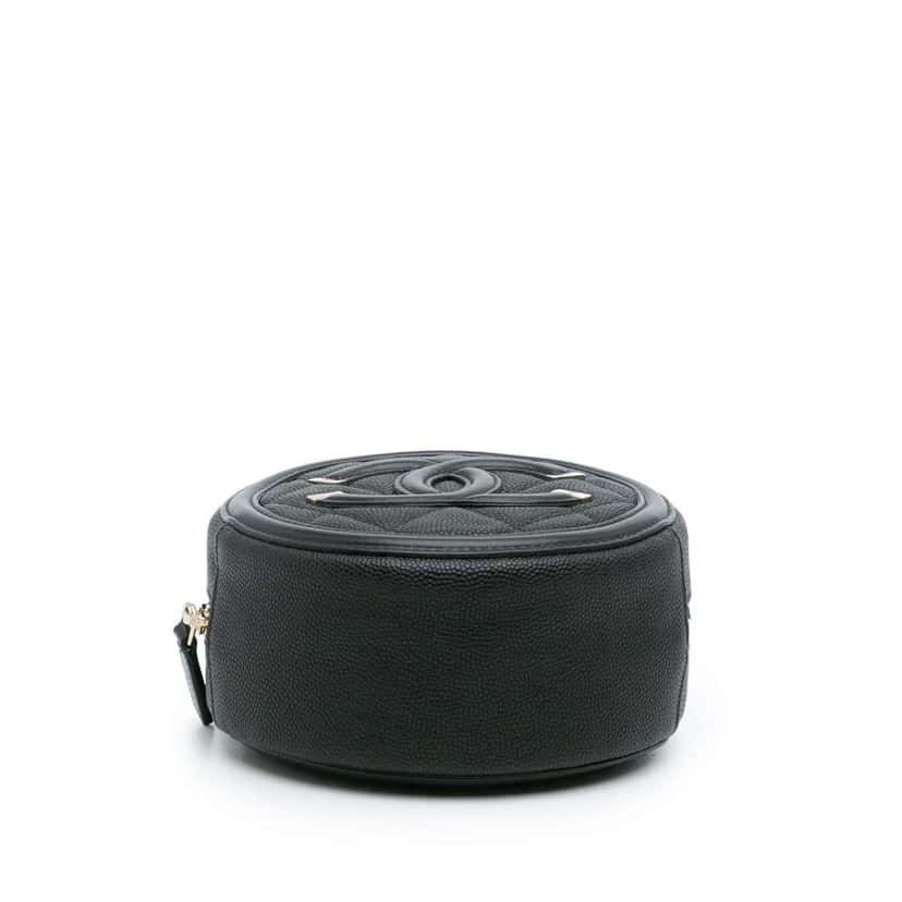 Chanel Caviar CC Filigree Round Clutch with Chain Black Leather Good condition - Inside View