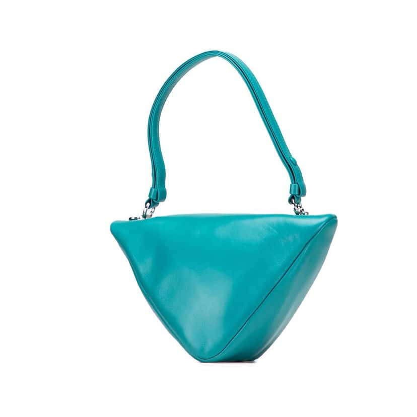 Prada Nappa Padded Signaux Triangle Satchel Blue Leather Good condition - Back View