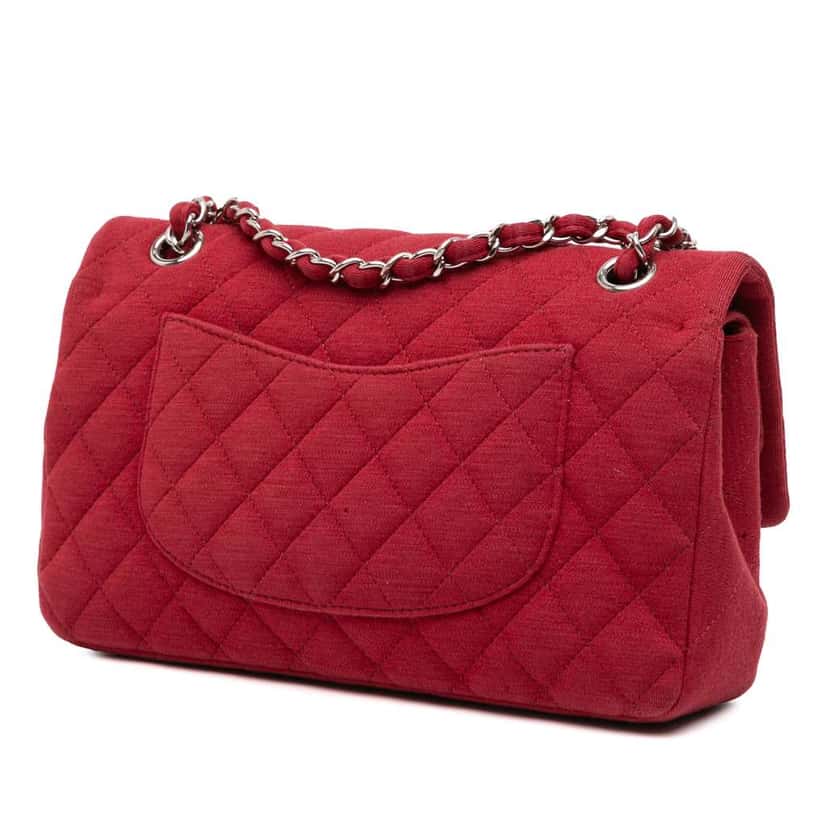 Chanel Medium Classic Jersey Double Flap Red Cotton Good condition - Back View