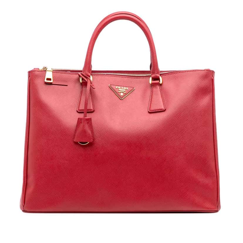 Prada Large Saffiano Lux Galleria Double Zip Satchel Red Leather Very good condition - Front View