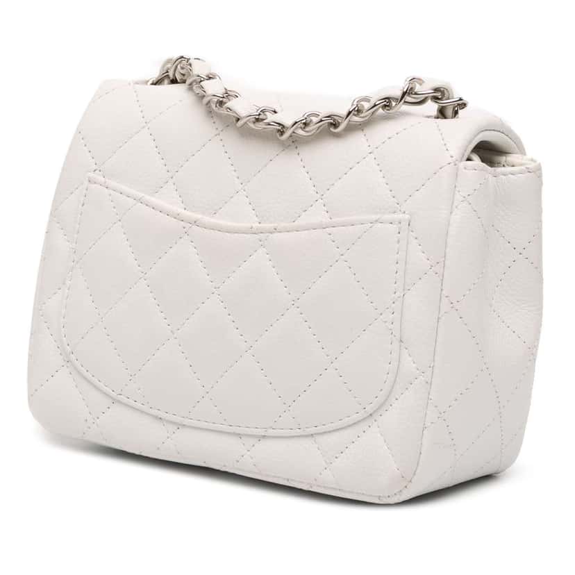 Chanel Mini Square Classic Caviar Single Flap White Leather Good condition - Back View
