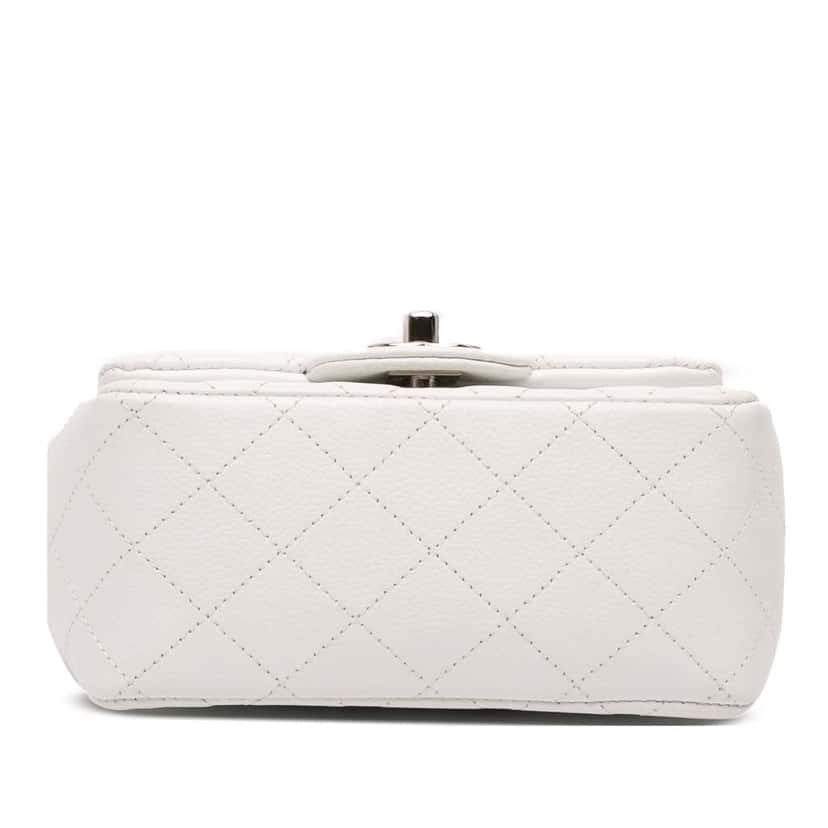 Chanel Mini Square Classic Caviar Single Flap White Leather Good condition - Inside View