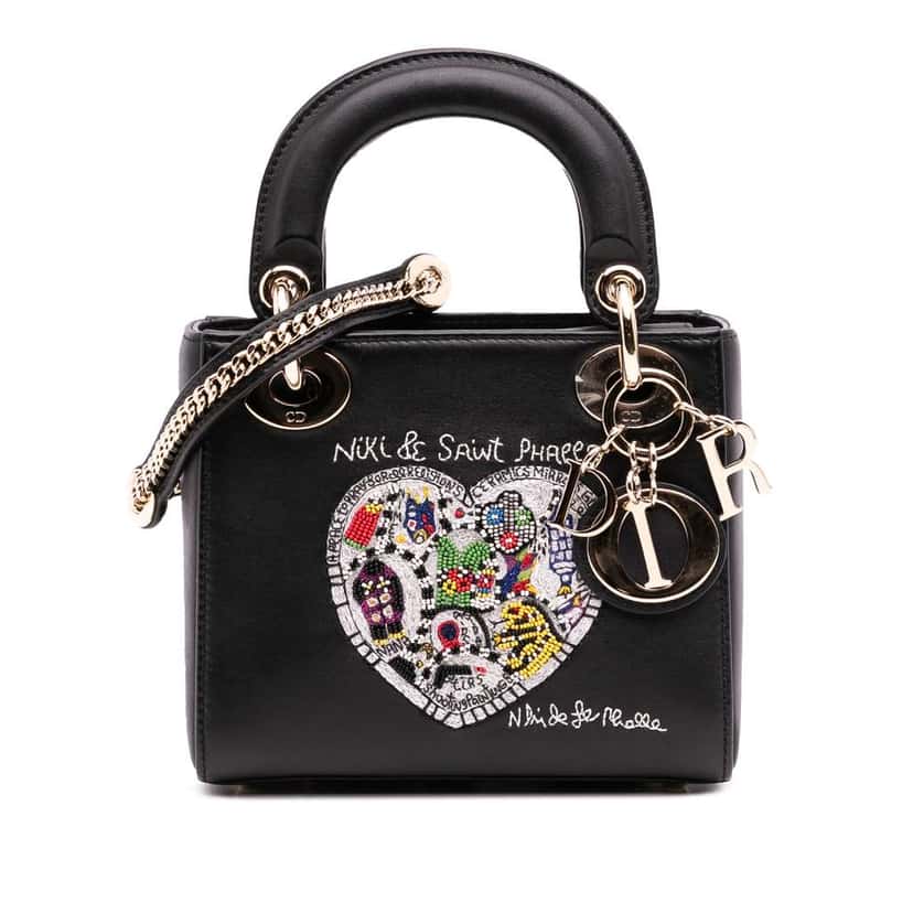 Dior Niki De Saint Phalle Mini Calfskin Heart Lady Dior Black Leather Good condition - Front View