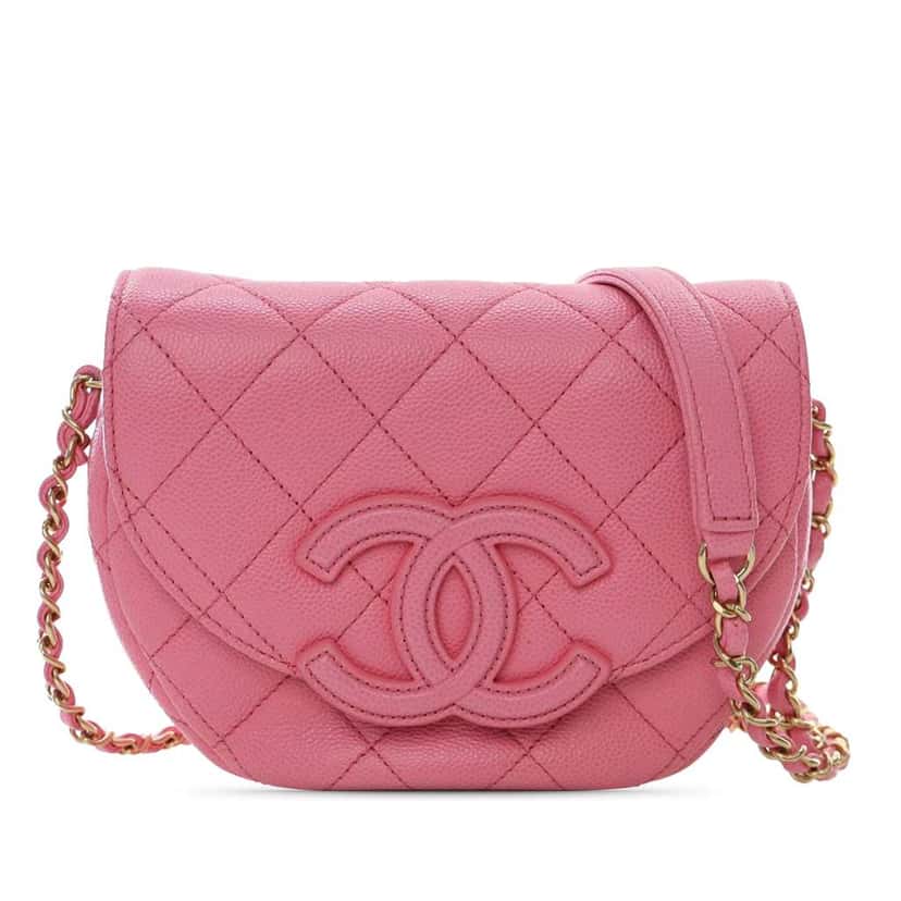 Chanel Mini Quilted Caviar CC Messenger Flap Pink Leather Good condition - Front View