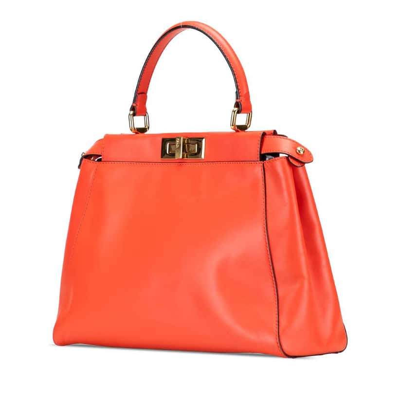 Fendi Medium Shiny Nappa Peekaboo Iconic Satchel Orange Leather Good condition - Back View