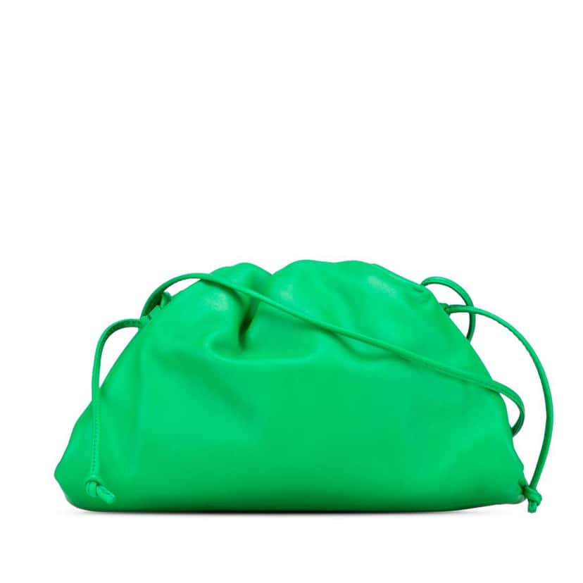 Bottega Veneta Lambskin The Mini Pouch Crossbody Green Leather Good condition - Front View