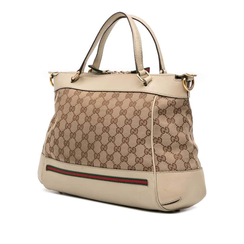 Gucci Small GG Canvas Web Mayfair Satchel Brown Canvas Fair condition - Back View