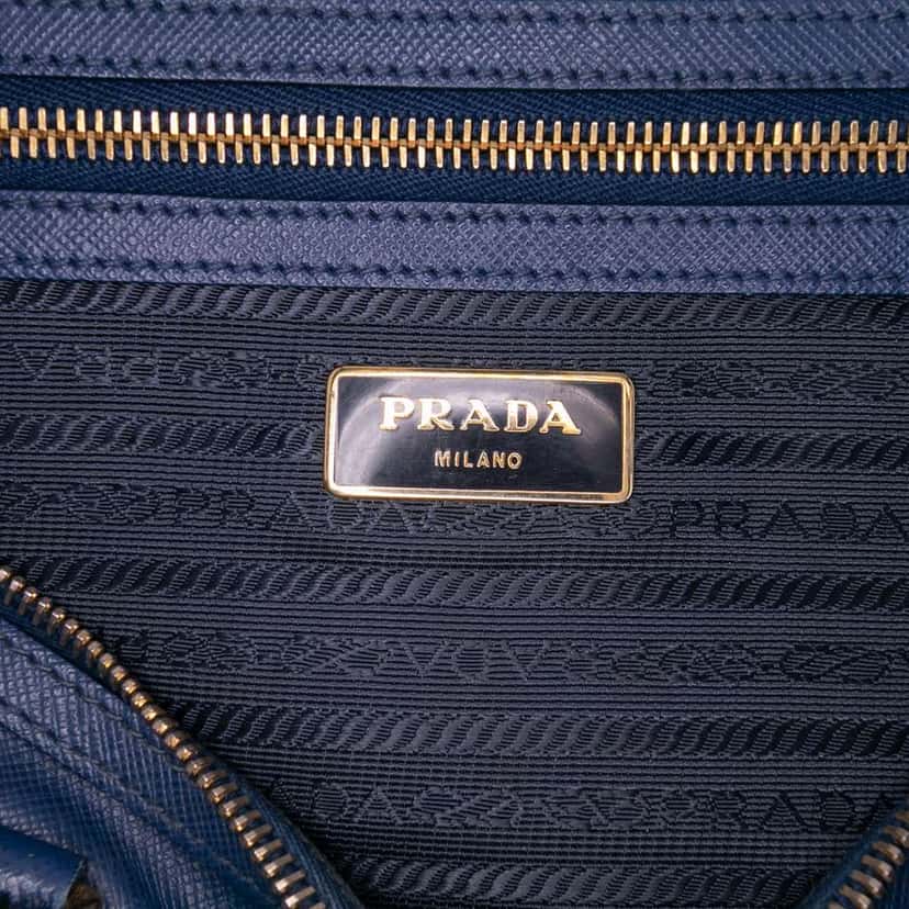 Prada Saffiano Lux Convertible Bowler Bag Blue Leather Fair condition - Box View