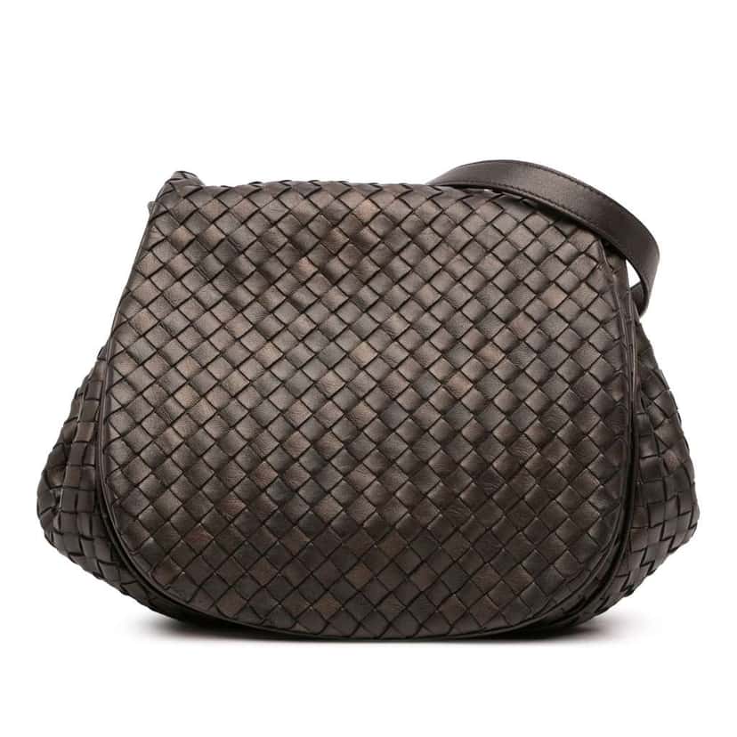 Bottega Veneta Nappa Intrecciato Flap Crossbody Brown Leather Good condition - Front View