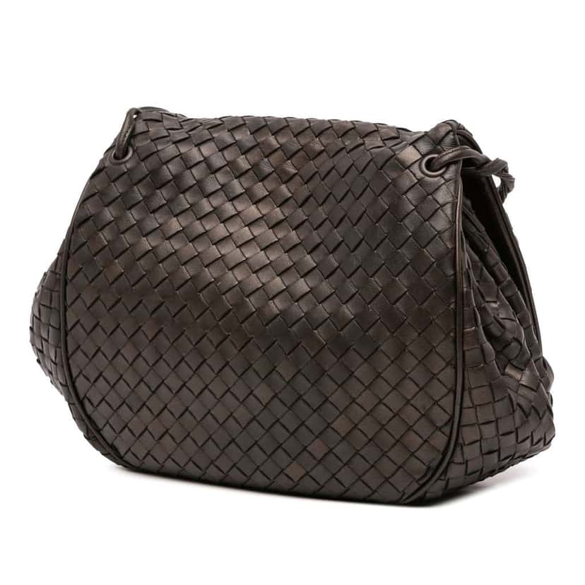 Bottega Veneta Nappa Intrecciato Flap Crossbody Brown Leather Good condition - Back View