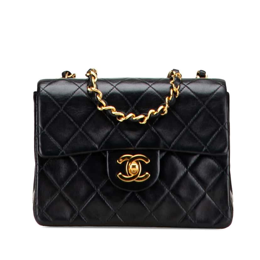 Chanel Mini Square Classic Lambskin Single Flap Black Leather Good condition - Front View