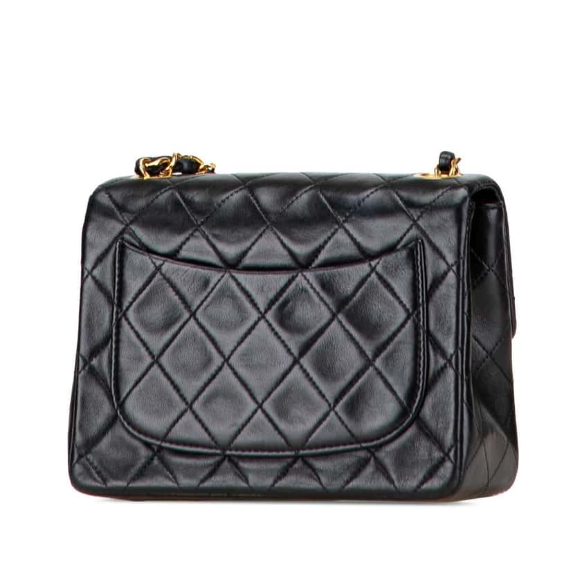 Chanel Mini Square Classic Lambskin Single Flap Black Leather Good condition - Back View