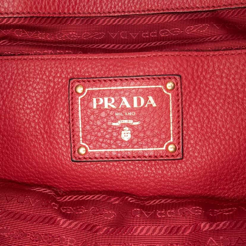 Prada Vitello Daino Open Convertible Tote Red Leather Good condition - Box View