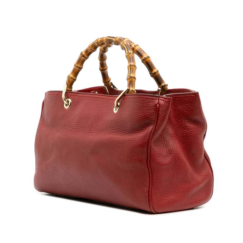 Gucci Medium Calfskin Bamboo Shopper Satchel Red Leather Good condition - Back View