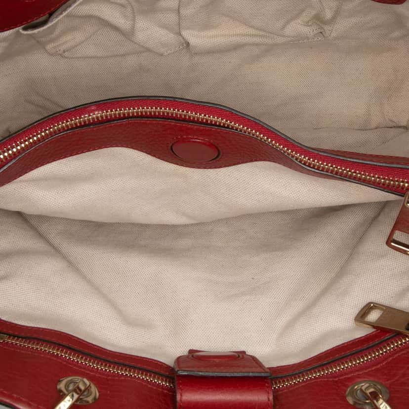 Gucci Medium Calfskin Bamboo Shopper Satchel Red Leather Good condition - Model View