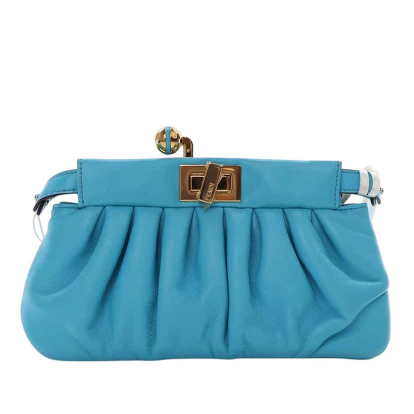 Fendi Nappa Peekaboo Click Clutch On Strap Blue Leather Good condition - Front View