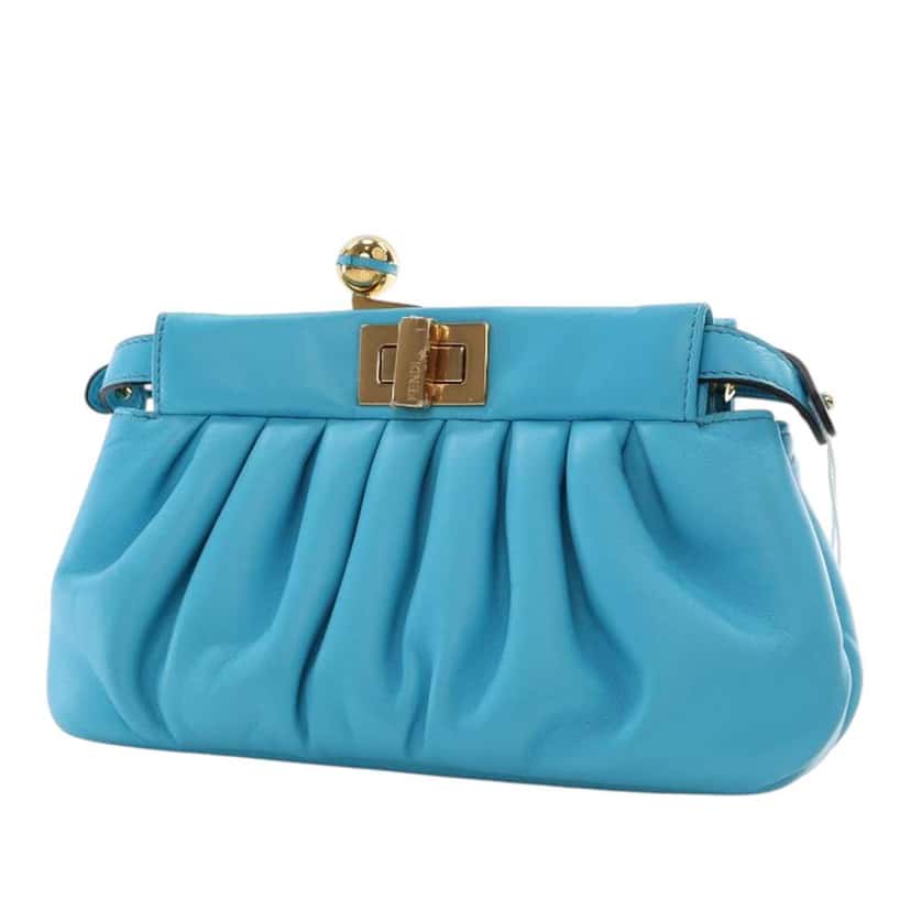 Fendi Nappa Peekaboo Click Clutch On Strap Blue Leather Good condition - Back View