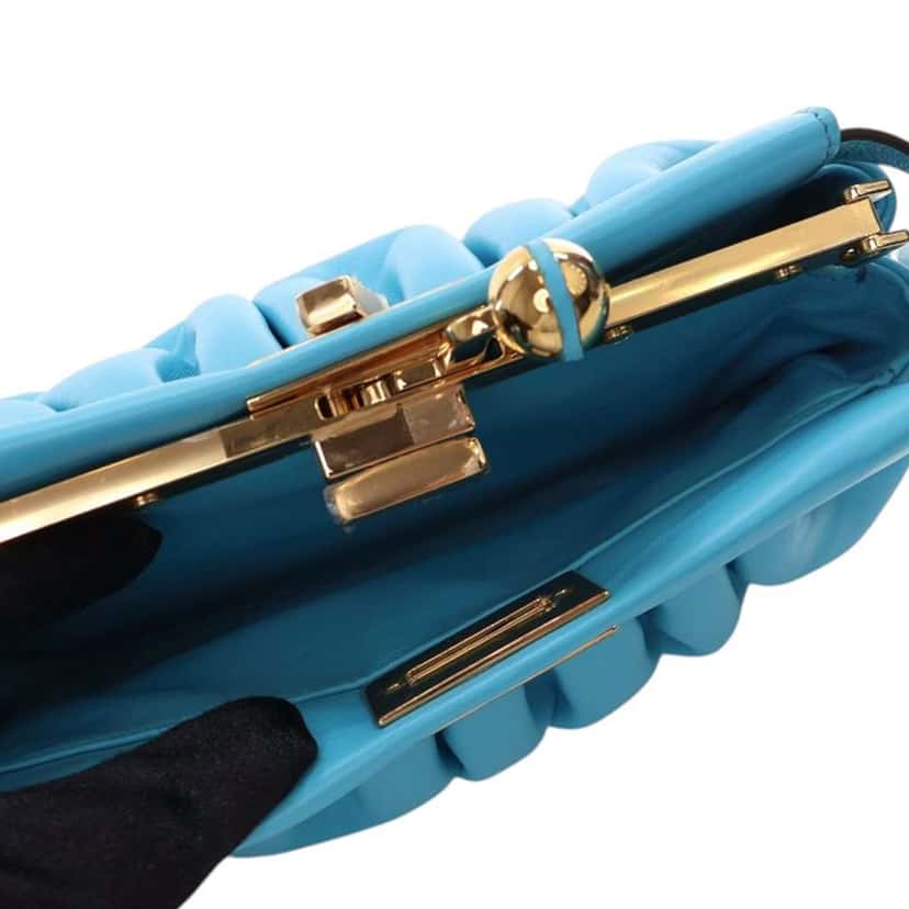 Fendi Nappa Peekaboo Click Clutch On Strap Blue Leather Good condition - Model View
