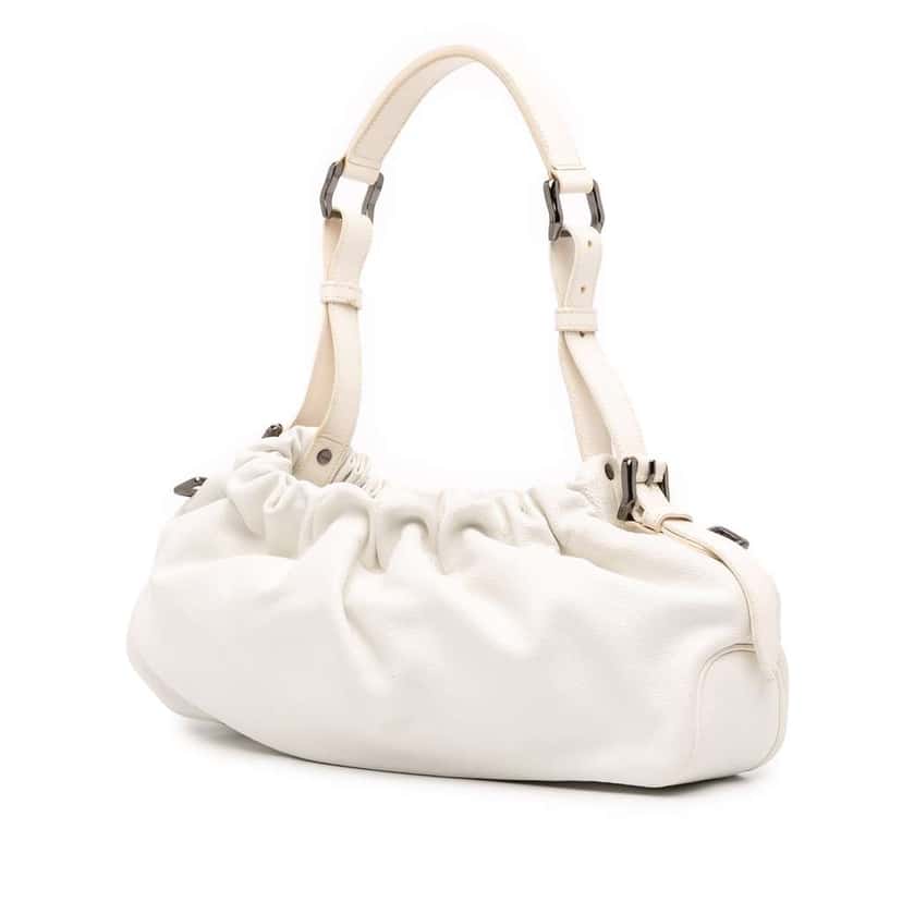 Burberry Leather Drawstring Shoulder Bag White Leather Good condition - Back View