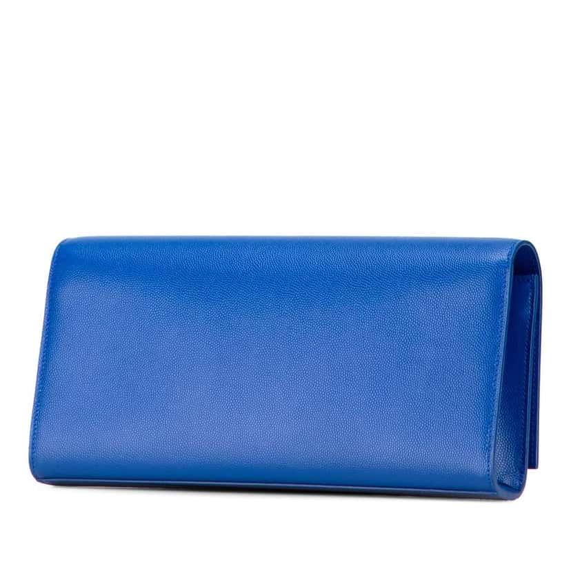 Saint Laurent Grain de Poudre Monogram Cassandre Clutch Blue Leather Good condition - Back View
