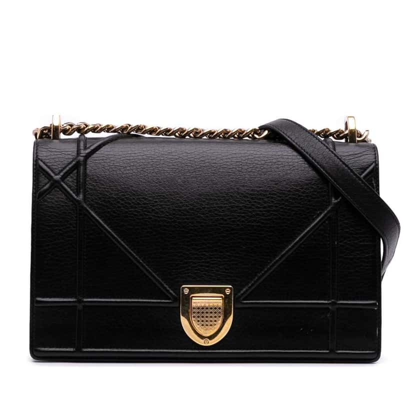 Dior Medium Calfskin Diorama Flap Black Leather Good condition - Front View
