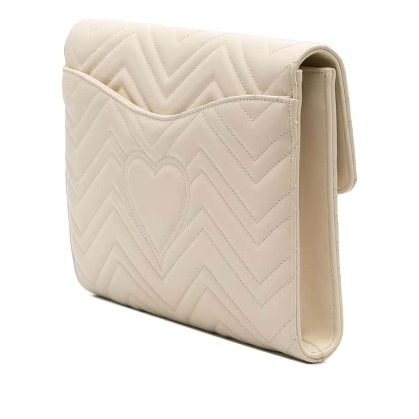 Gucci GG Marmont Matelasse Leather Flap Clutch White Leather Good condition - Back View