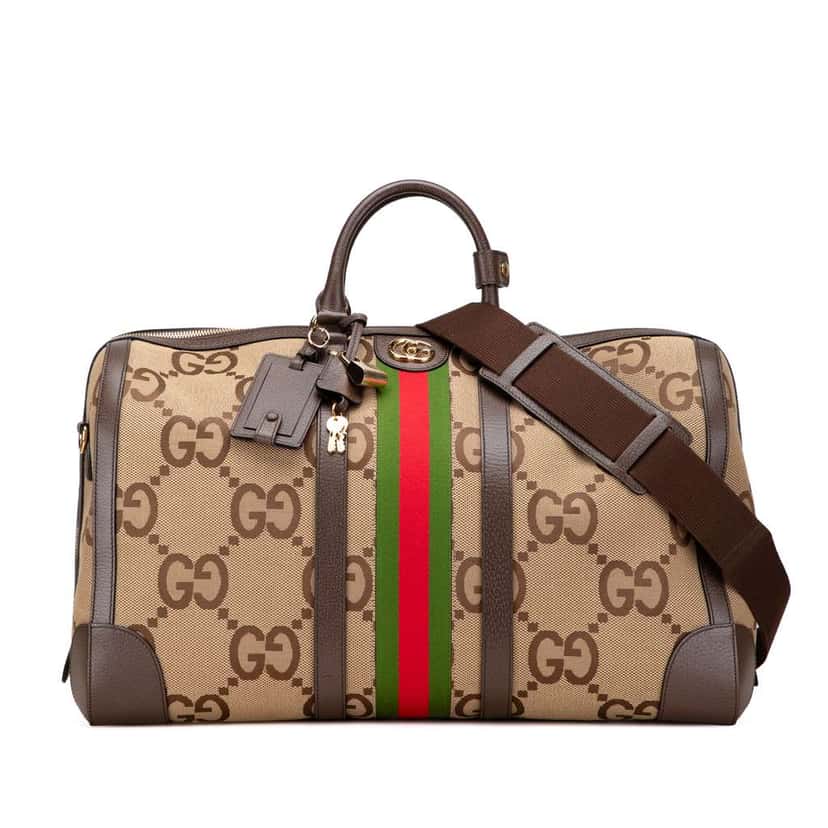 Gucci Large Jumbo GG Canvas Web Duffle Bag Brown Canvas Good condition - Front View