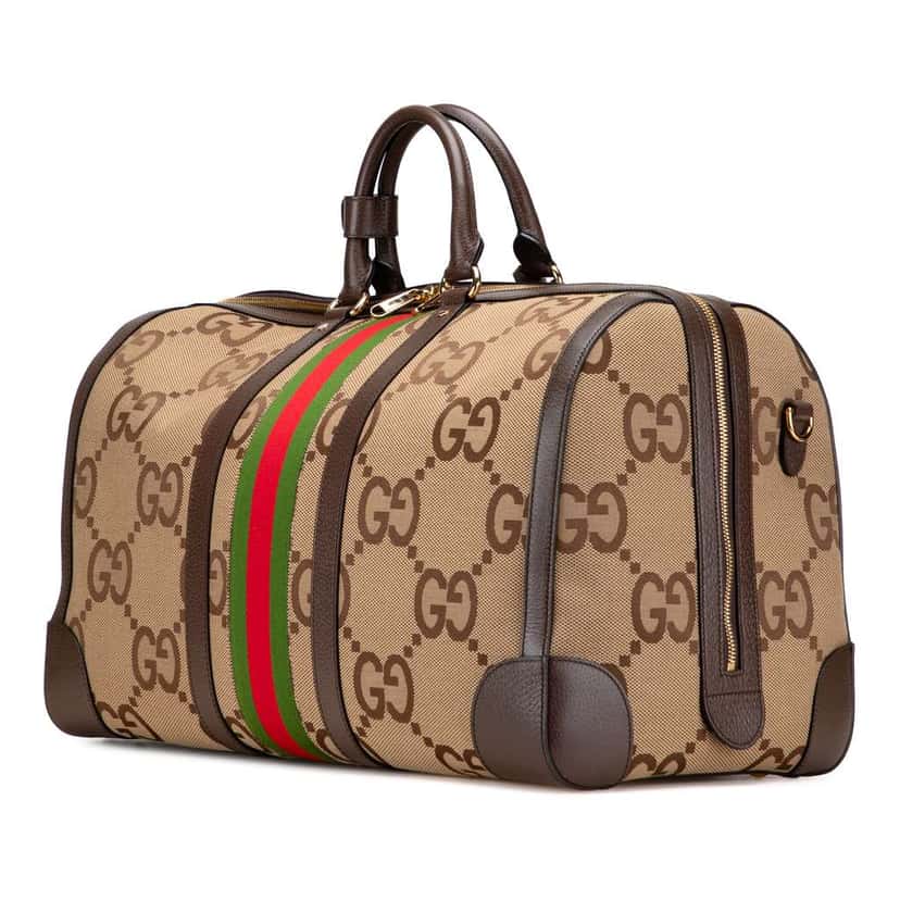 Gucci Large Jumbo GG Canvas Web Duffle Bag Brown Canvas Good condition - Back View