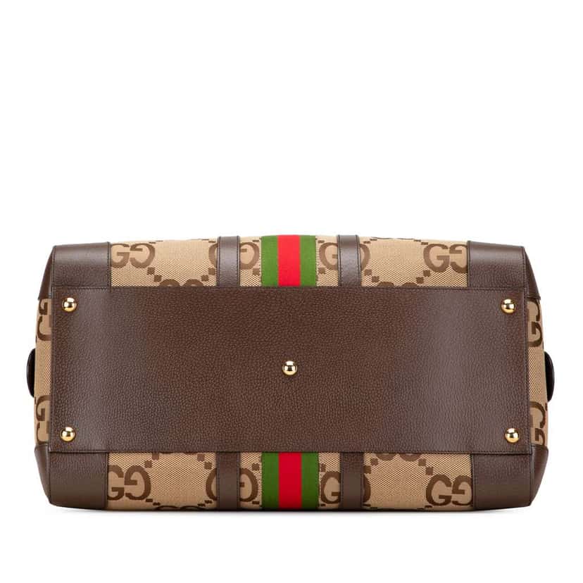 Gucci Large Jumbo GG Canvas Web Duffle Bag Brown Canvas Good condition - Inside View