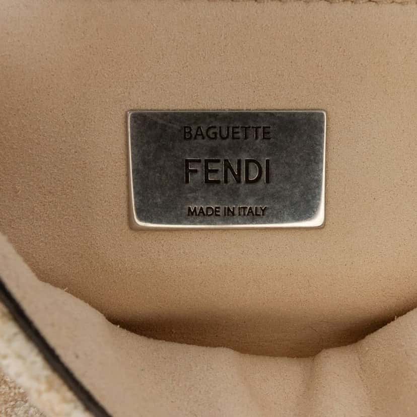 Fendi FF Chenille and Leather Chain Midi Baguette Brown Cotton Good condition - Box View