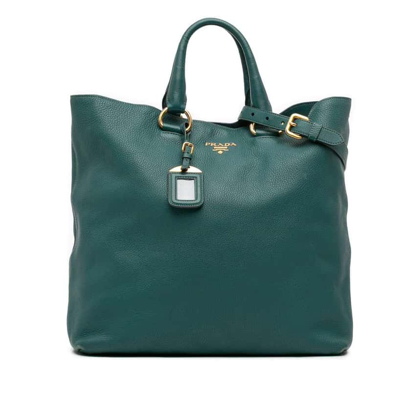 Prada Vitello Daino Open Convertible Tote Blue Leather Good condition - Front View