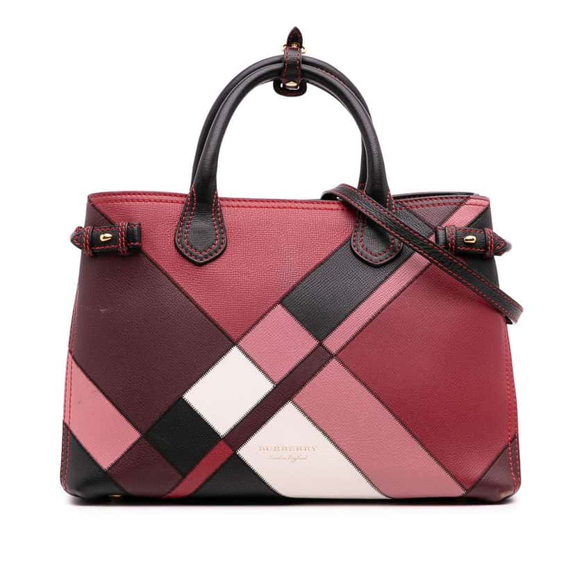 Burberry Medium Leather Patchwork and House Check Banner Satchel Red Leather Fair condition - Front View