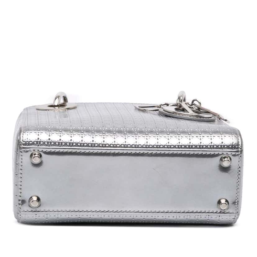 Dior Mini Metallic Patent Microcannage Lady Dior Silver Leather Good condition - Inside View