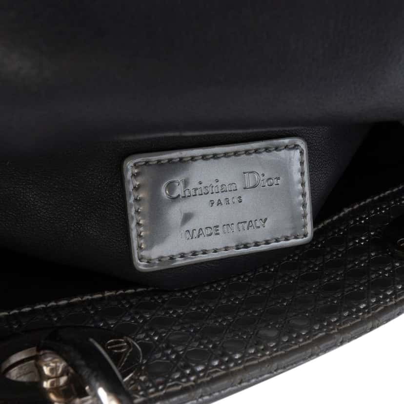 Dior Mini Metallic Patent Microcannage Lady Dior Silver Leather Good condition - Box View