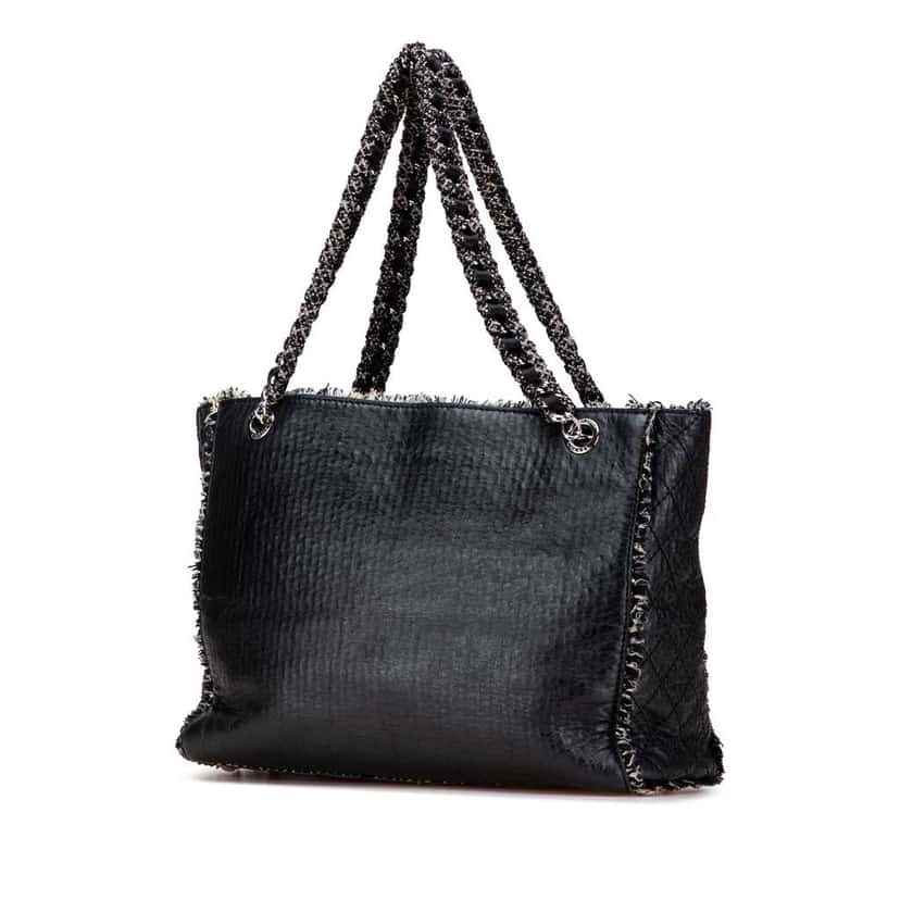 Chanel Glazed Calfskin Tweed Tweedy Shopping Tote Black Leather Good condition - Back View