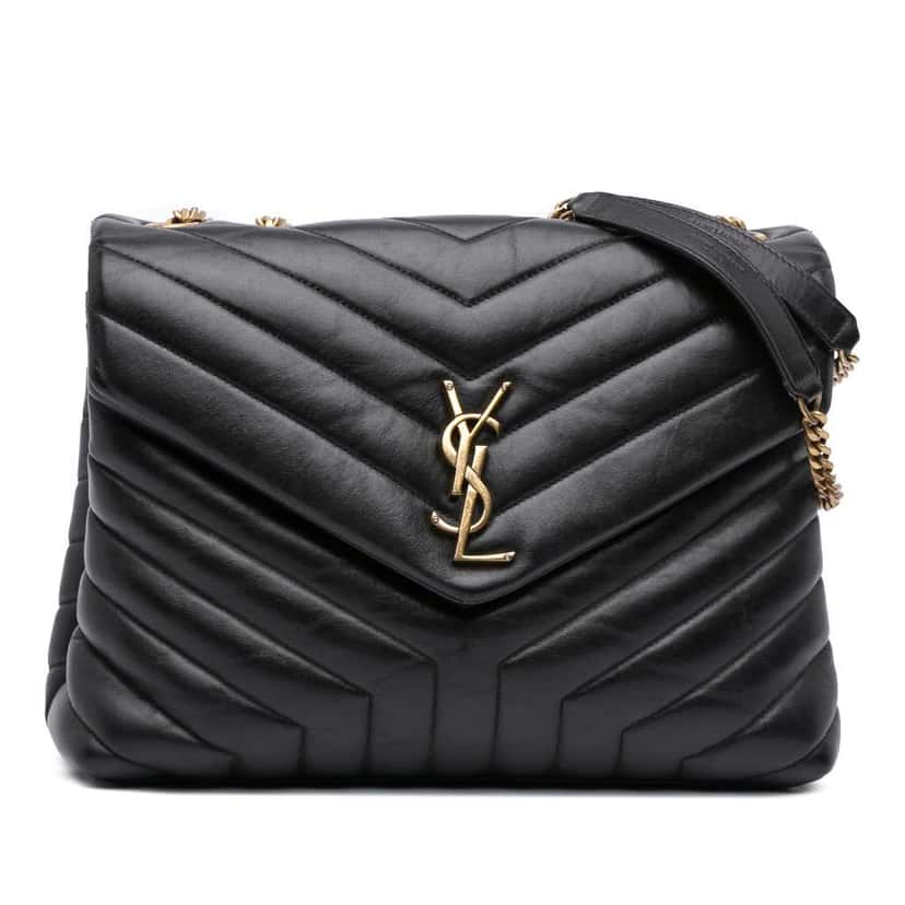 Saint Laurent Medium Matelasse Leather LouLou Shoulder Bag Black Leather Good condition - Front View