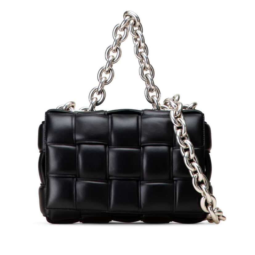 Bottega Veneta Nappa Intrecciato Padded Chain Cassette Satchel Black Leather Good condition - Front View